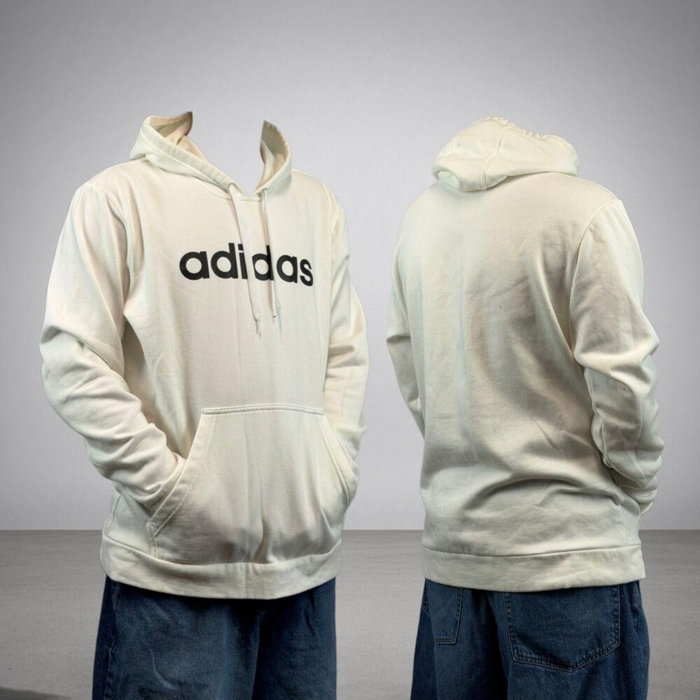 Adidas Men's White and Cream Hoodie